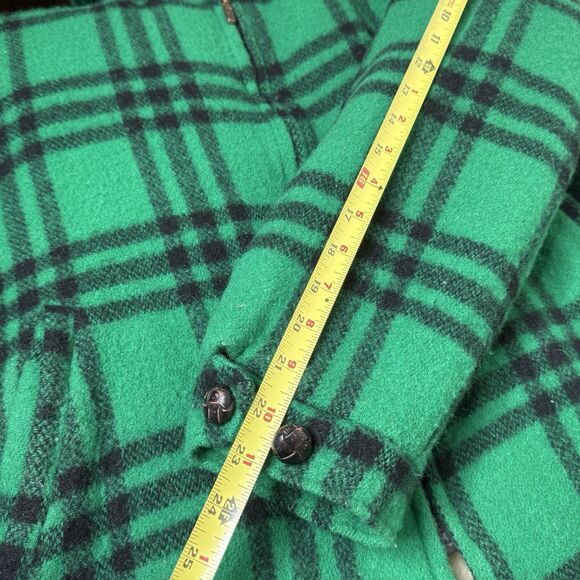 Vintage LL Bean Wool Plaid Jacket Sherpa Lined Green Zip Coat USA Made Large - Picture 9 of 10